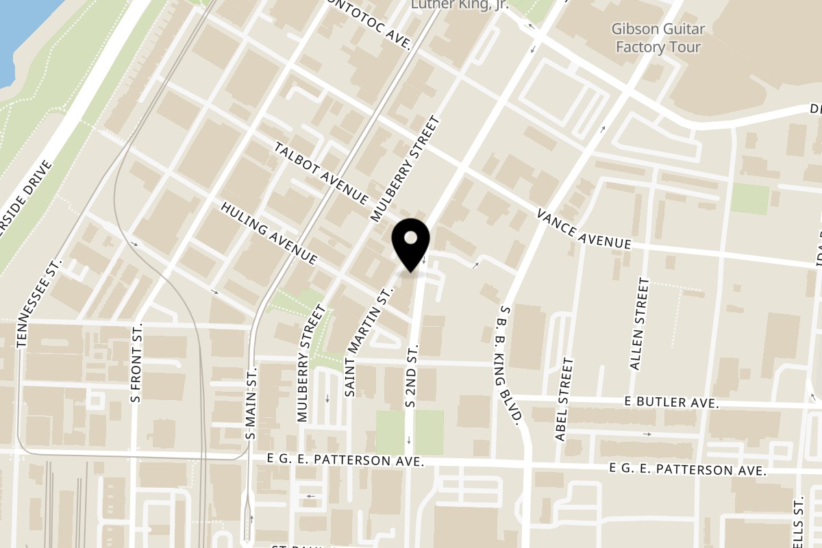 Map showing the location of Happy Memphis on 385 S 2nd St in Memphis